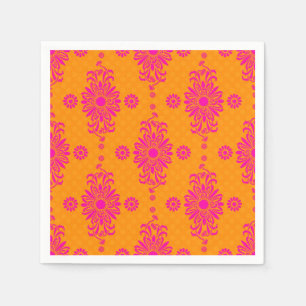 Pink and Orange Daisy Floral Pattern Paper Napkins