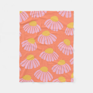 Pink and Orange Daisy Flower Pattern Fleece Blanket