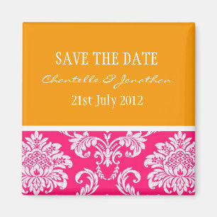 Pink and Orange Damask Save The Date Magnet