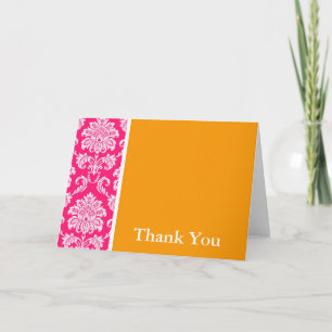 Pink and Orange Damask Thank You Card