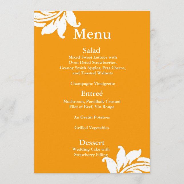 Pink and Orange Damask Wedding Menu (Front)