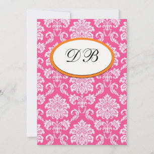 Pink and Orange Damask Wedding Table Number