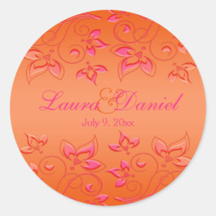 Pink and Orange Floral 1.5" Round Wedding Sticker