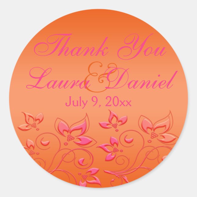 Pink and Orange Floral 1.5" Round Wedding Sticker (Front)