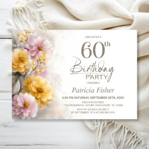 Pink and Orange Floral 60th Birthday Party Invitation