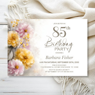 Pink and Orange Floral 85th Birthday Party Invitation