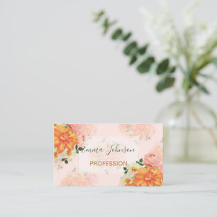 Pink and Orange Floral Art Design Business Card