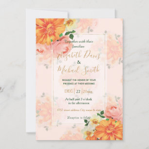 Pink and Orange Floral Art Design Invitation