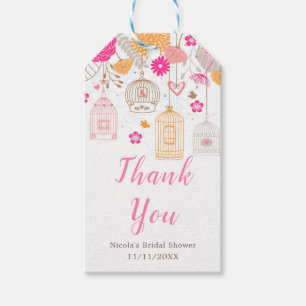 Pink and Orange Floral Bird Cages Bridal Shower Gift Tags