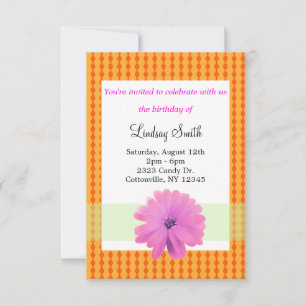 Pink and Orange Floral Birthday Invitation