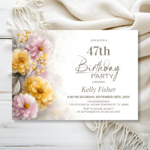 Pink and Orange Floral Birthday Party Invitation