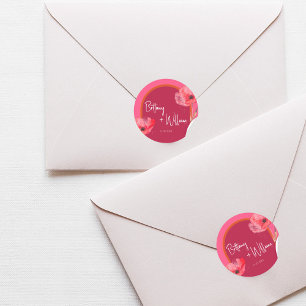 Pink and Orange Floral Bloom Vibrant Classic Round Sticker