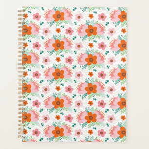 Pink and orange floral bouquet patterned planner