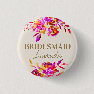 Pink and Orange Floral Bridal Shower 3 Cm Round Badge