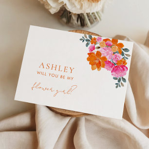 Pink and Orange Floral Flower Girl Proposal Card
