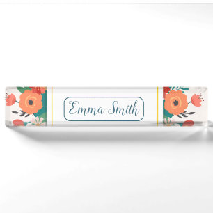 Pink and Orange Floral Graduation Party Welcome Nameplate