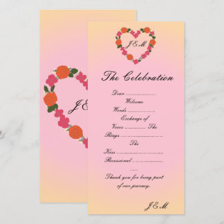 Pink and Orange Floral Heart Wedding Program
