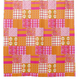 Pink and orange floral patchwork Shower Curtain