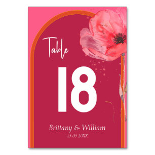 Pink and Orange Floral Summer Wedding Table Number
