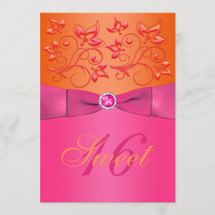 Pink and Orange Floral Sweet Sixteen Invitation