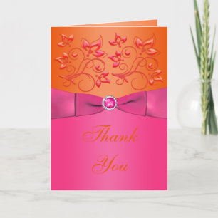 Pink and Orange Floral Thank You Card