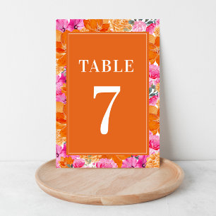 Pink and Orange Floral Watercolor Table 7 Wedding Table Number