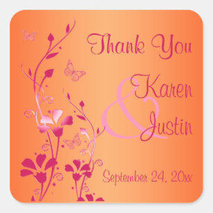 Pink and Orange Floral Wedding Favour Sticker