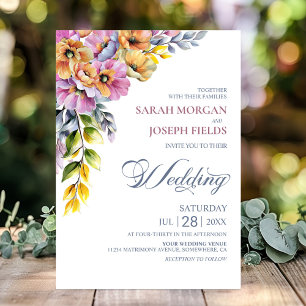 Pink and Orange Floral Wedding  Invitation