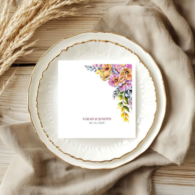 Pink and Orange Floral Wedding Napkin (Creator Uploaded)
