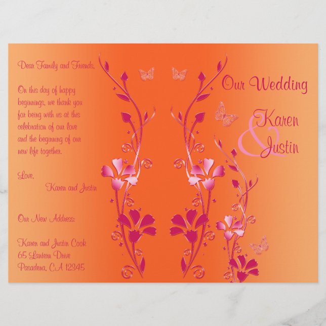 Pink and Orange Floral Wedding Program (Front)