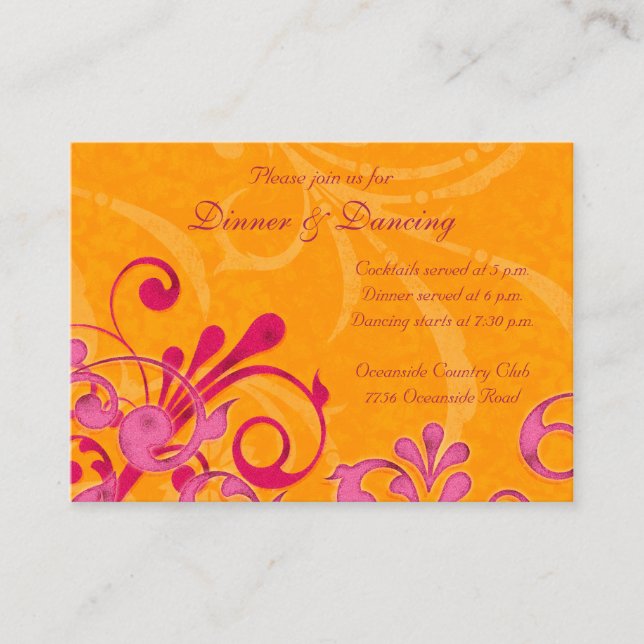 Pink and Orange Floral Wedding Reception Card (Front)