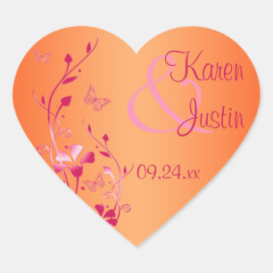 Pink and Orange Floral Wedding Sticker