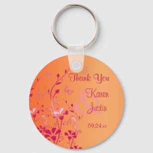 Pink and Orange Floral with Butterflies Keychain