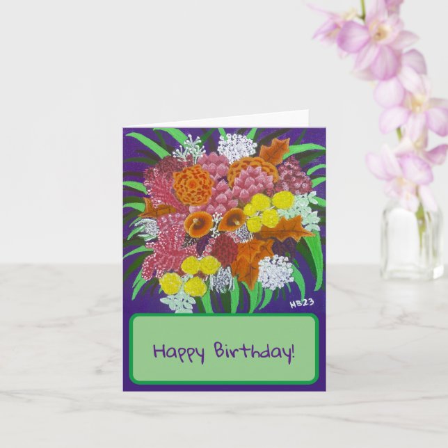 Pink and Orange Flower Bouquet Birthday Card (Orchid)