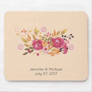 Pink and Orange Flower Bouquet on Peach Background Mouse Mat