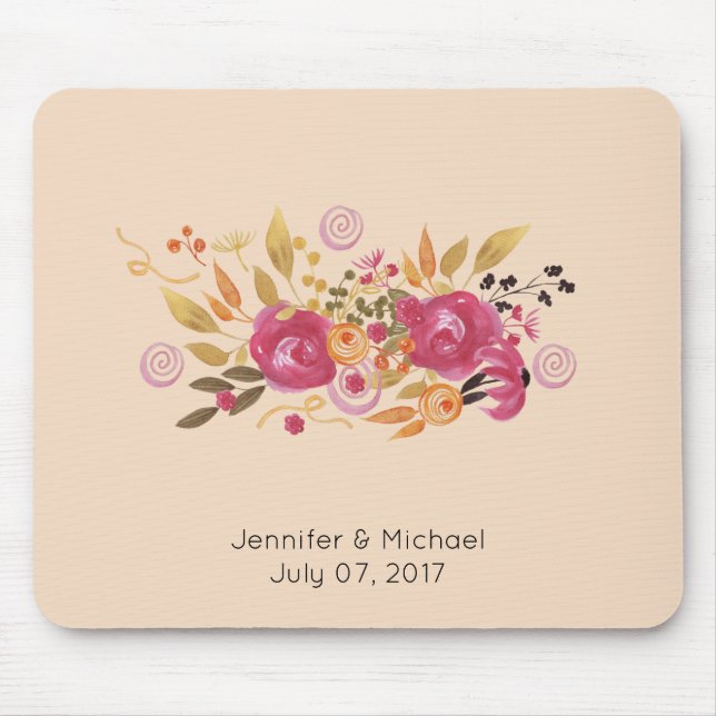 Pink and Orange Flower Bouquet on Peach Background Mouse Mat (Front)