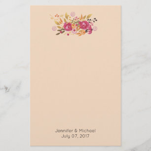 Pink and Orange Flower Bouquet on Peach Background Stationery