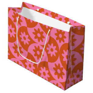 Pink and Orange Flowers on Mid Century Scallop Large Gift Bag