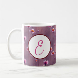 Pink and orange flowers pattern monogram coffee mug