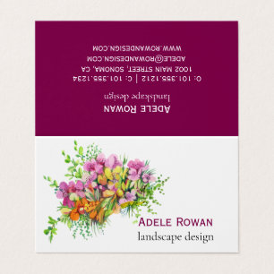 Pink and orange flowers watercolor painting business card