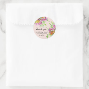 Pink and orange flowers watercolor painting classic round sticker