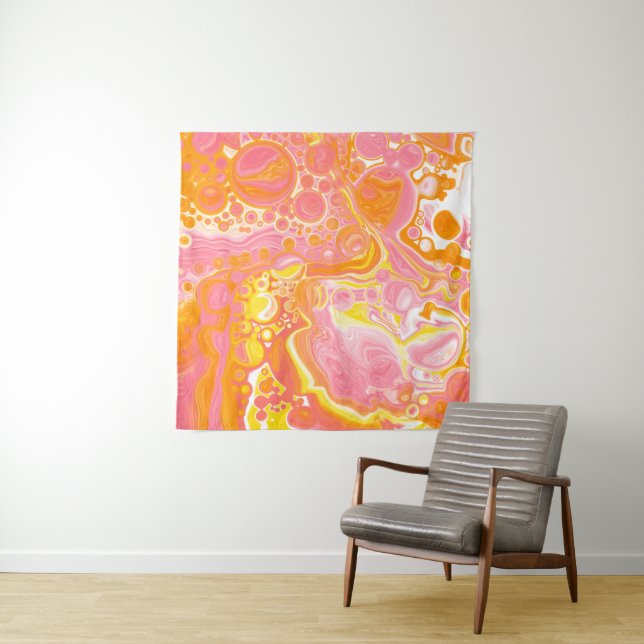 Pink and Orange Fluid Art Tapestry (In Situ)