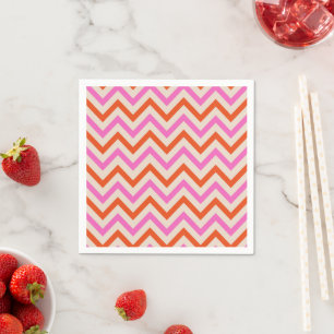 Pink and Orange Geometric Chevron  Napkin