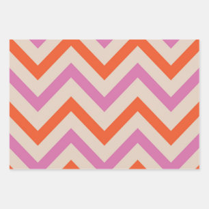 Pink and Orange Geometric Chevron Wrapping Paper Sheet