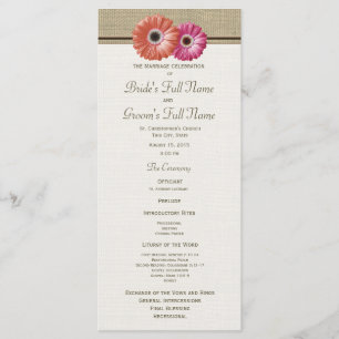 Pink and Orange Gerbera Daisy Wedding Program Programme