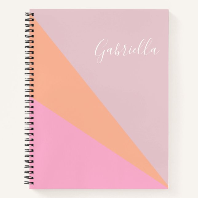 Pink and Orange Girly Geometric Personalised  Notebook (Front)