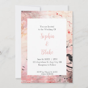 Pink and Orange Gothic Watercolor Wedding Invitation