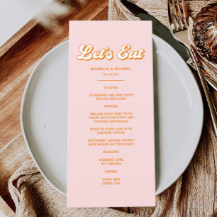 Pink and Orange Groovy Disco Wedding Menu