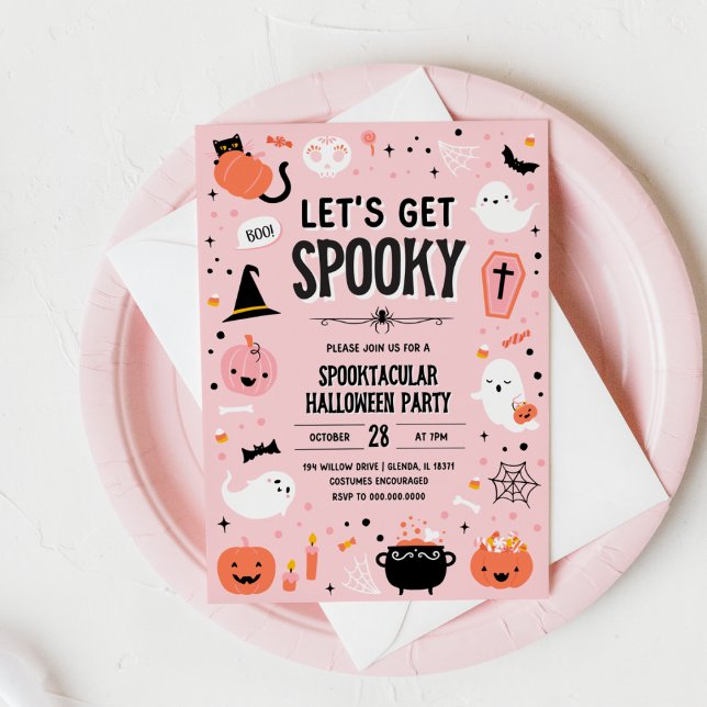 Pink and Orange Halloween Invitation - Lets Get Sp (Pink and Orange Halloween Invitation - Lets Get Spooky)