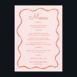 Pink and Orange Hand Drawn Wave Wedding Menu<br><div class="desc">Add a vibrant touch to your celebration with this Personalised Pink and Orange Hand Drawn Wedding Menu. Perfect for a mexican wedding or modern mexican wedding, this design brings colour and personality to your wedding menu cards. Ideal for a tropical wedding, retro wedding, or groovy wedding, this eye-catching wedding menu...</div>